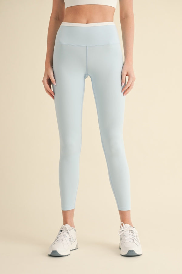 Sloane Contrast Waistband Leggings, Baby Blue