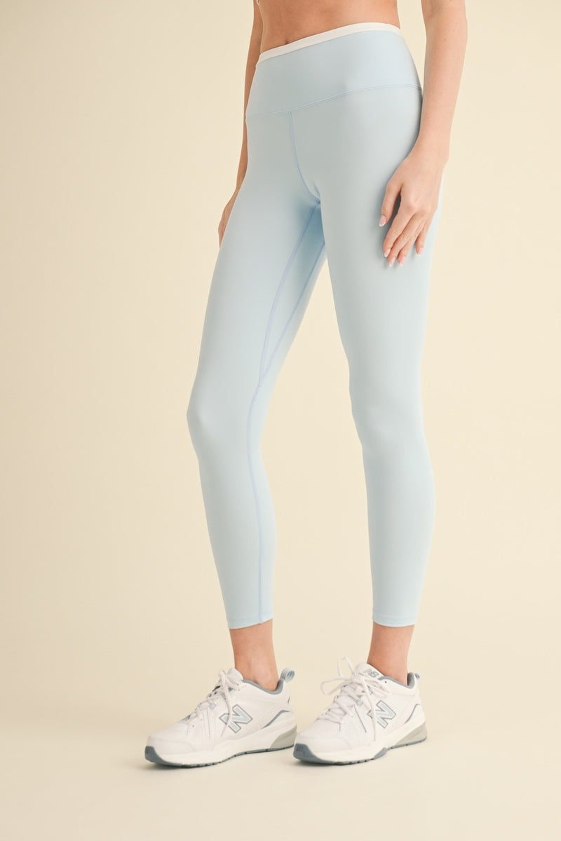 Sloane Contrast Waistband Leggings, Baby Blue