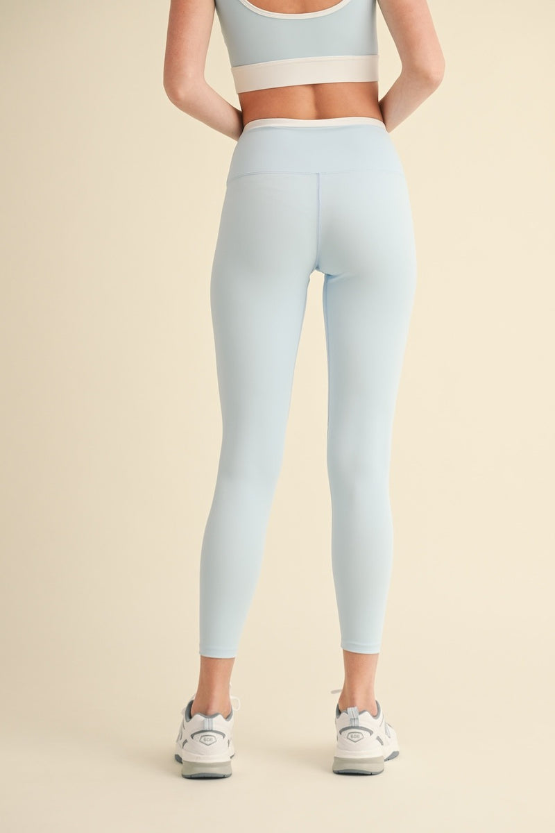 Sloane Contrast Waistband Leggings, Baby Blue