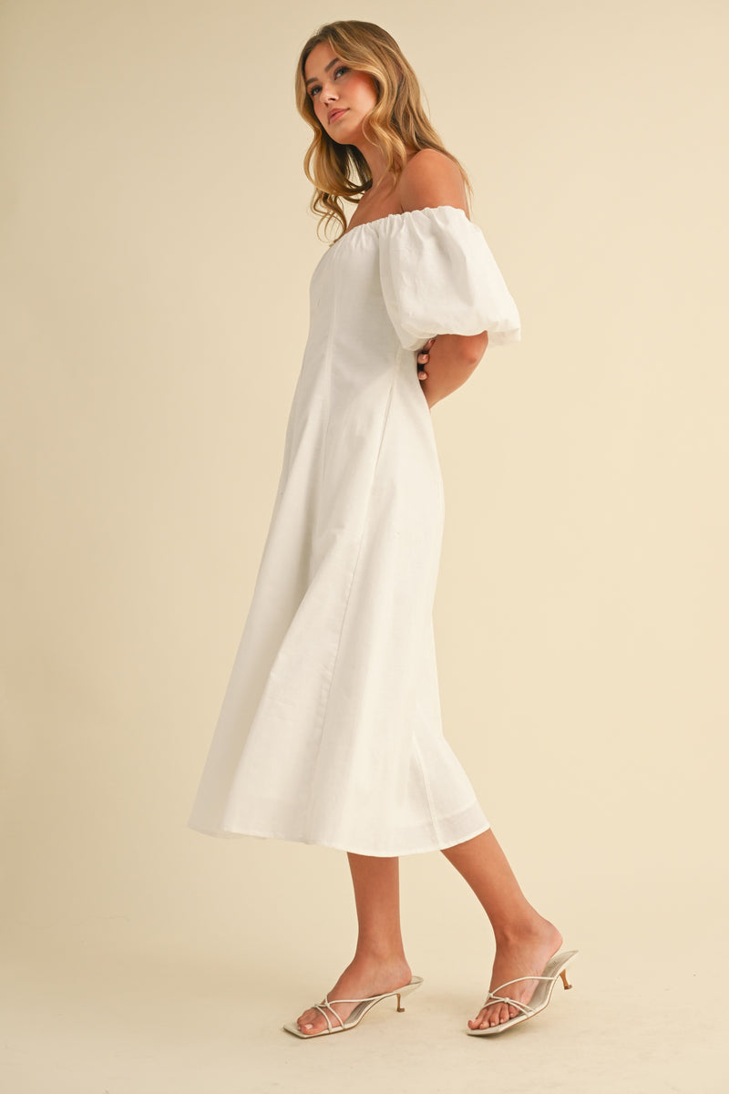 Arya Off-The-Shoulder Midi Dress, White