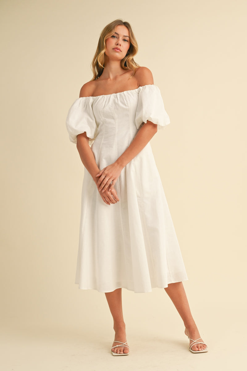 Arya Off-The-Shoulder Midi Dress, White