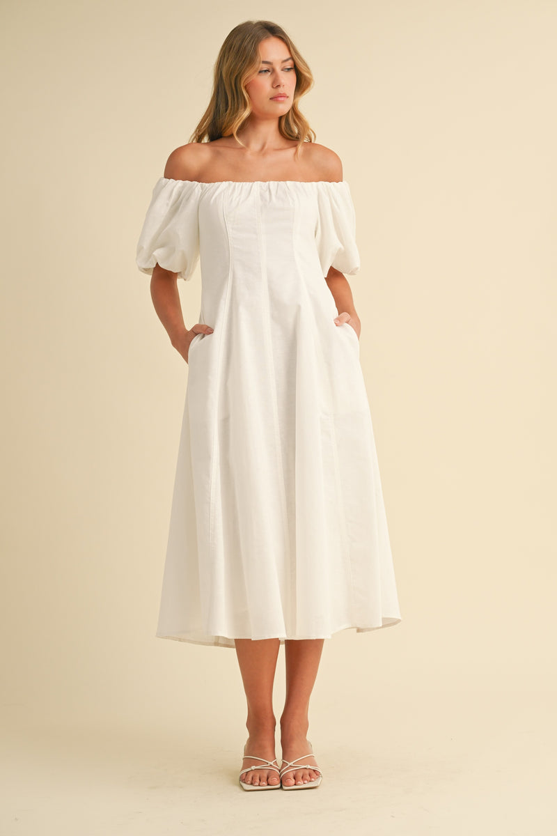 Arya Off-The-Shoulder Midi Dress, White