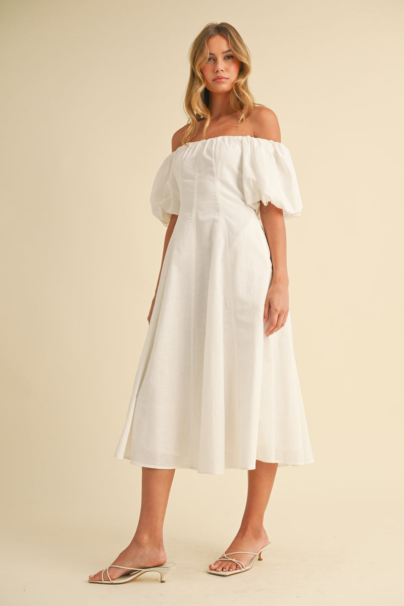 Arya Off-The-Shoulder Midi Dress, White