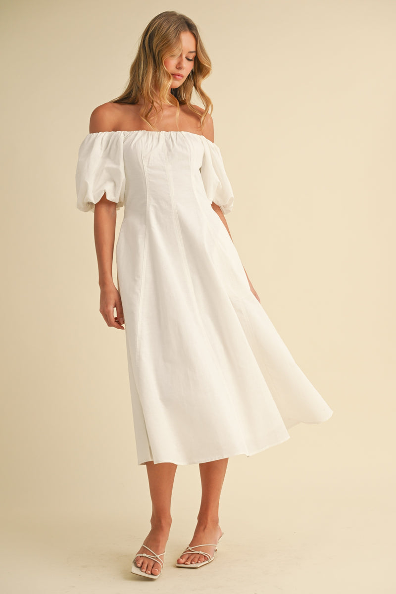 Arya Off-The-Shoulder Midi Dress, White