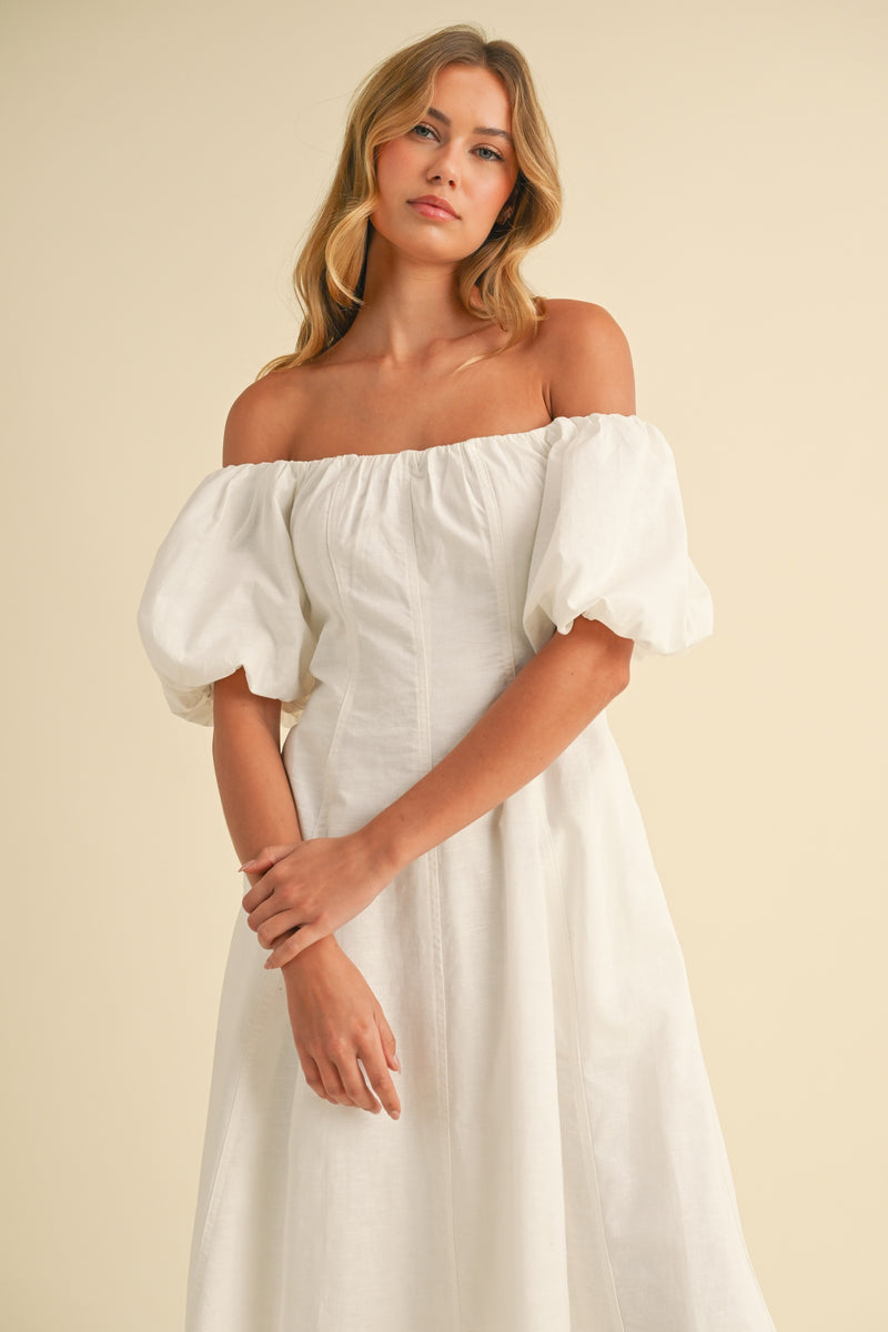 Arya Off-The-Shoulder Midi Dress, White