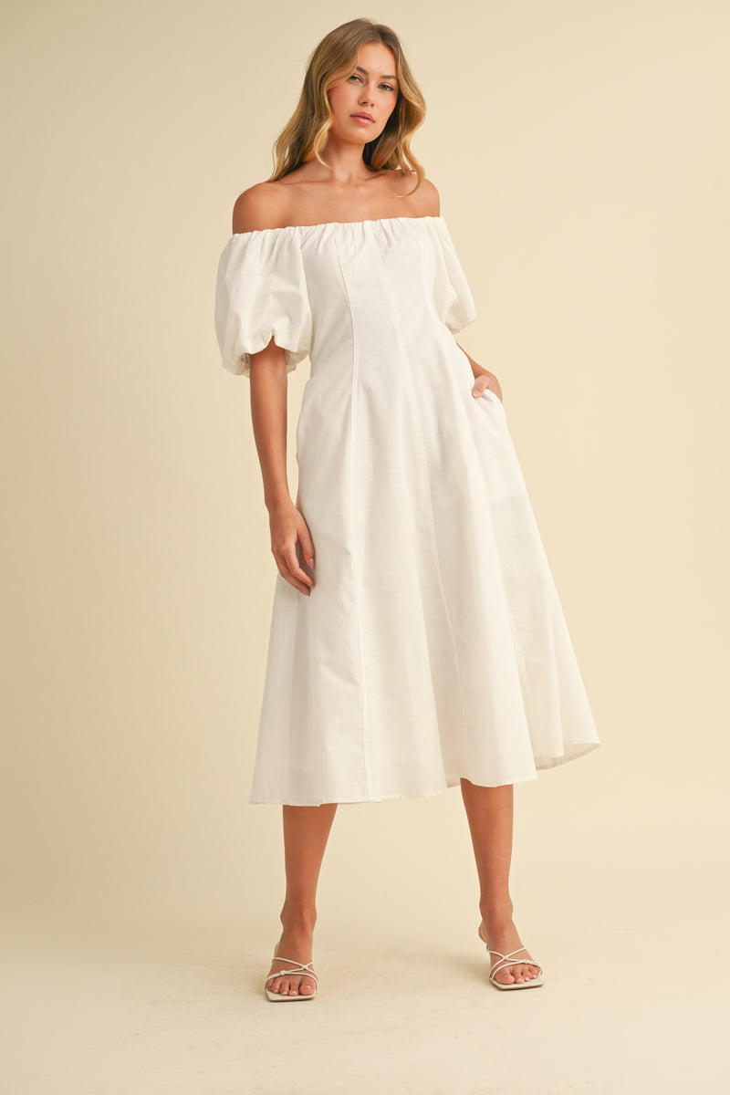 Arya Off-The-Shoulder Midi Dress, White