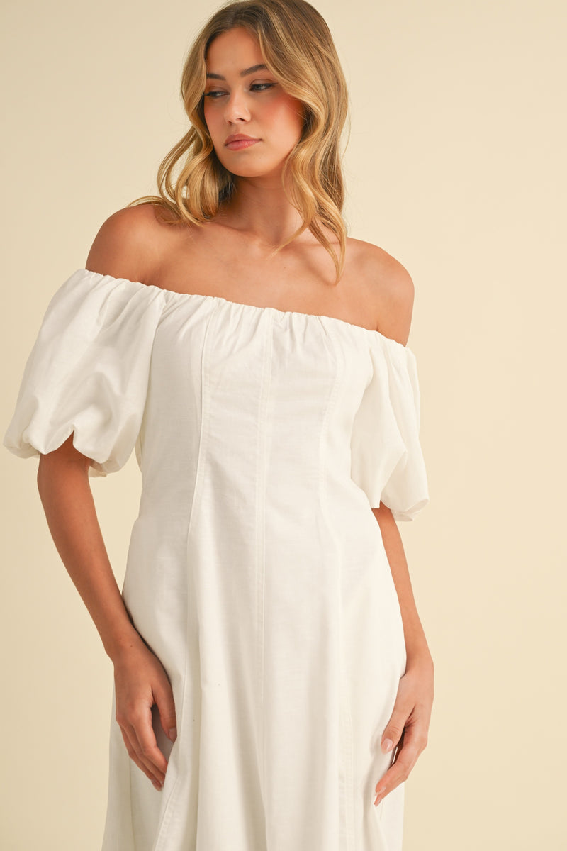 Arya Off-The-Shoulder Midi Dress, White