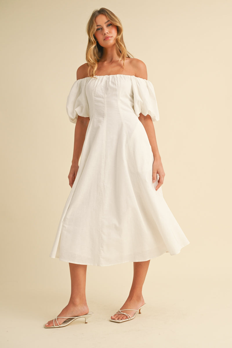 Arya Off-The-Shoulder Midi Dress, White