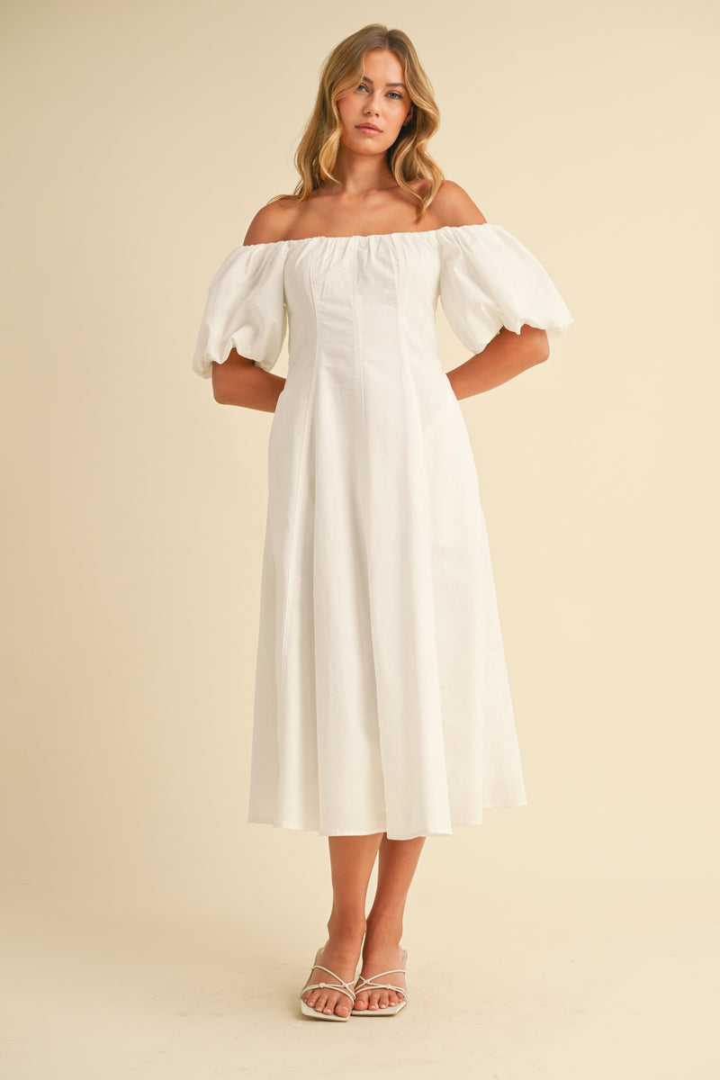 Arya Off-The-Shoulder Midi Dress, White