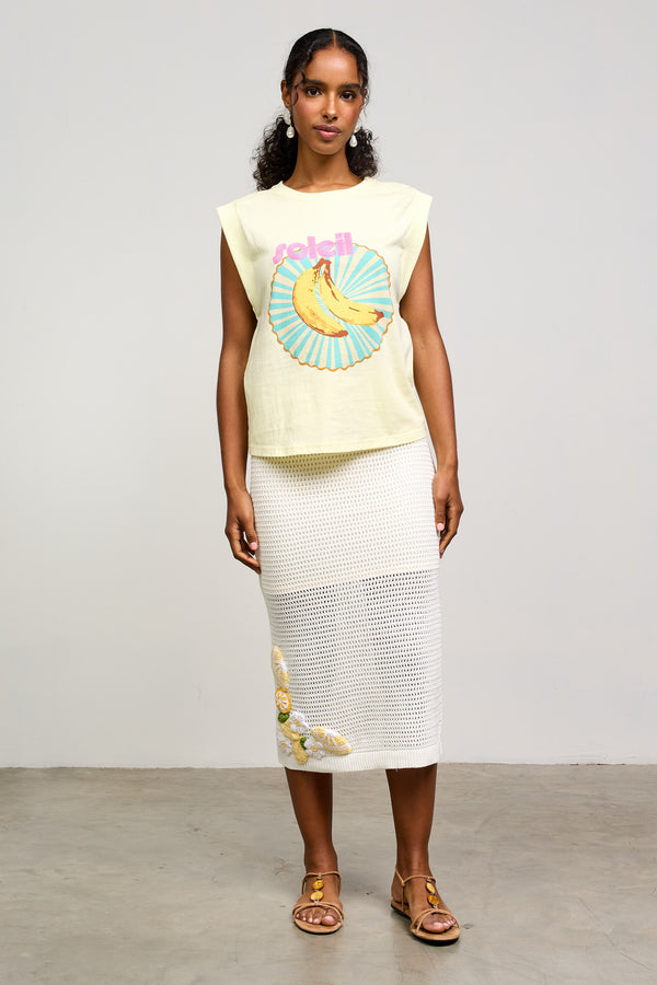 Soleil Sleeveless Graphic Tee, Pale Yellow-Multi