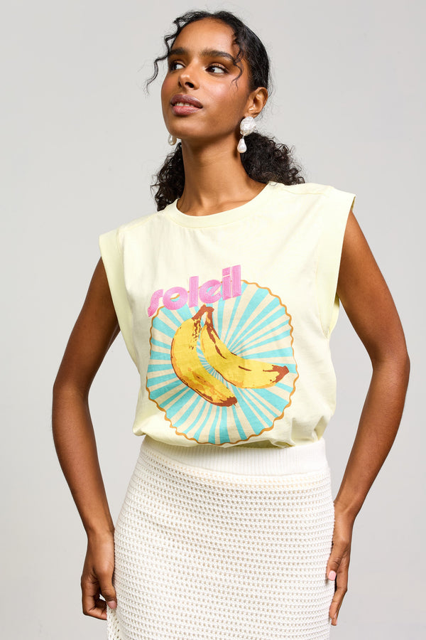 Soleil Sleeveless Graphic Tee, Pale Yellow-Multi