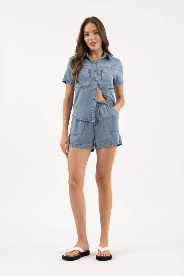 Bailey Elastic Waist Mini Shorts, Chambray