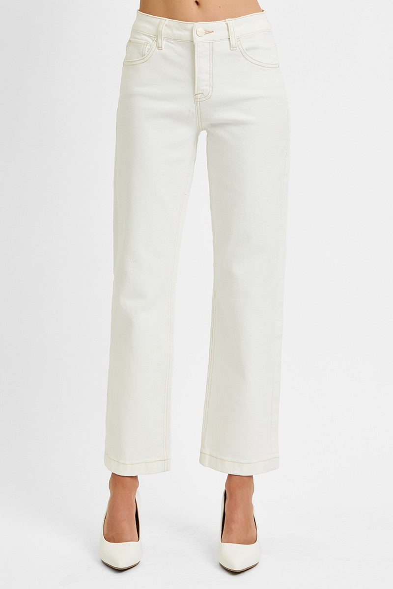 Brooklyn Tummy Control Mid Rise Jeans, Cream