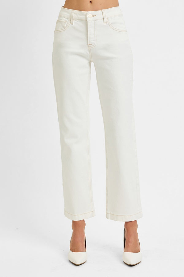 Brooklyn Tummy Control Mid Rise Jeans, Cream