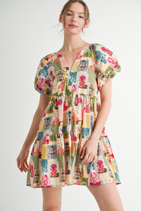 Eloise Flower Vase Dress, Peach Mix