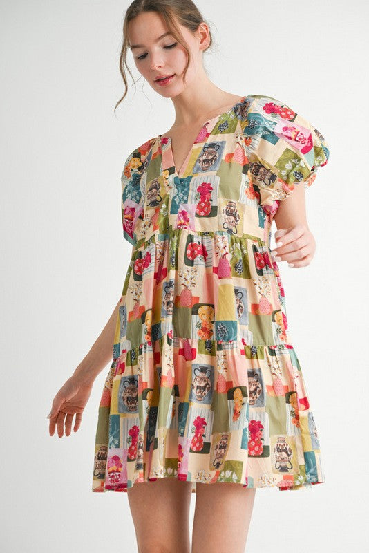 Eloise Flower Vase Dress, Peach Mix