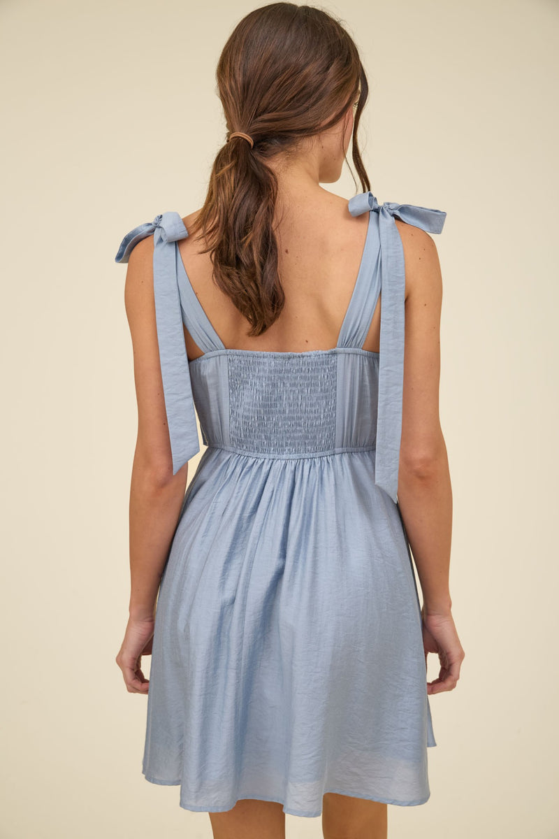 Kali Corset Tie Strap Mini Dress, Chambray