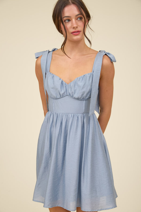 Kali Corset Tie Strap Mini Dress, Chambray