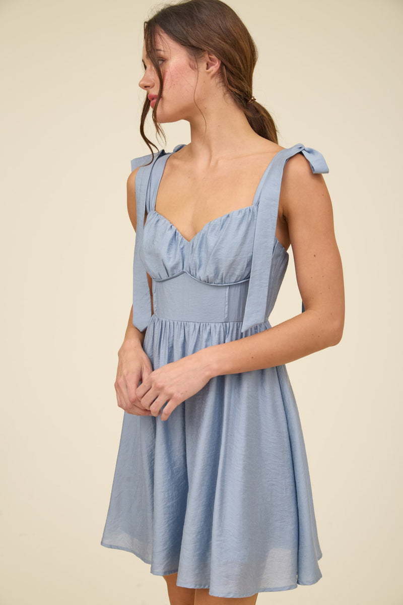 Kali Corset Tie Strap Mini Dress, Chambray