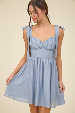 Kali Corset Tie Strap Mini Dress, Chambray