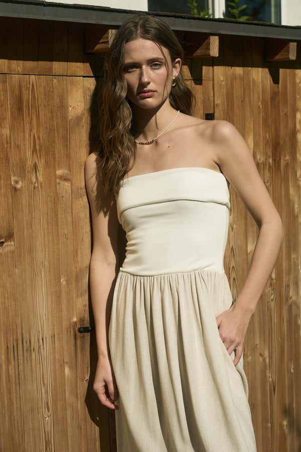 Katherine Mix Media Strapless Dress, Natural