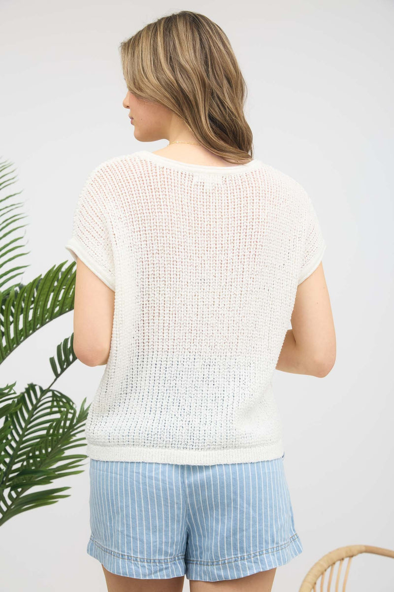 Victoria Light Knit Sweater Top, Cream