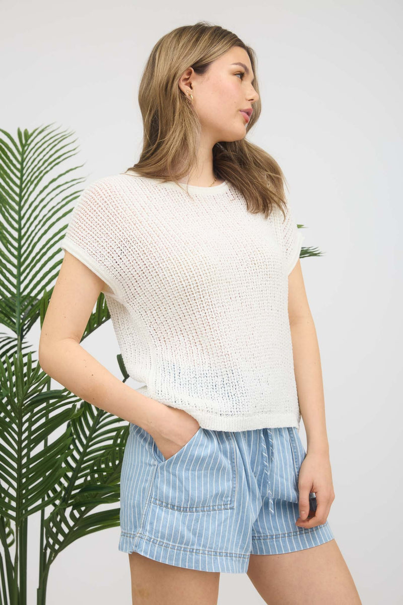 Victoria Light Knit Sweater Top, Cream