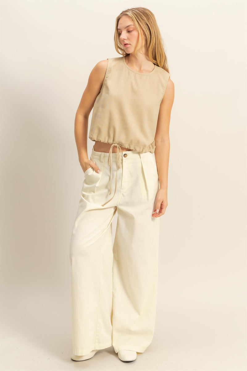 Charlie Washed Sleeveless Top, Light Taupe