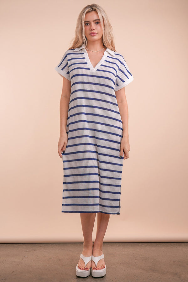 Everly Striped Midi Dress, White/Navy