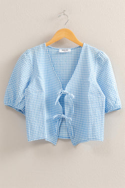 Murphy Gingham Tie Front Blouse, Blue