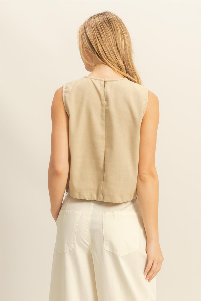 Charlie Washed Sleeveless Top, Light Taupe