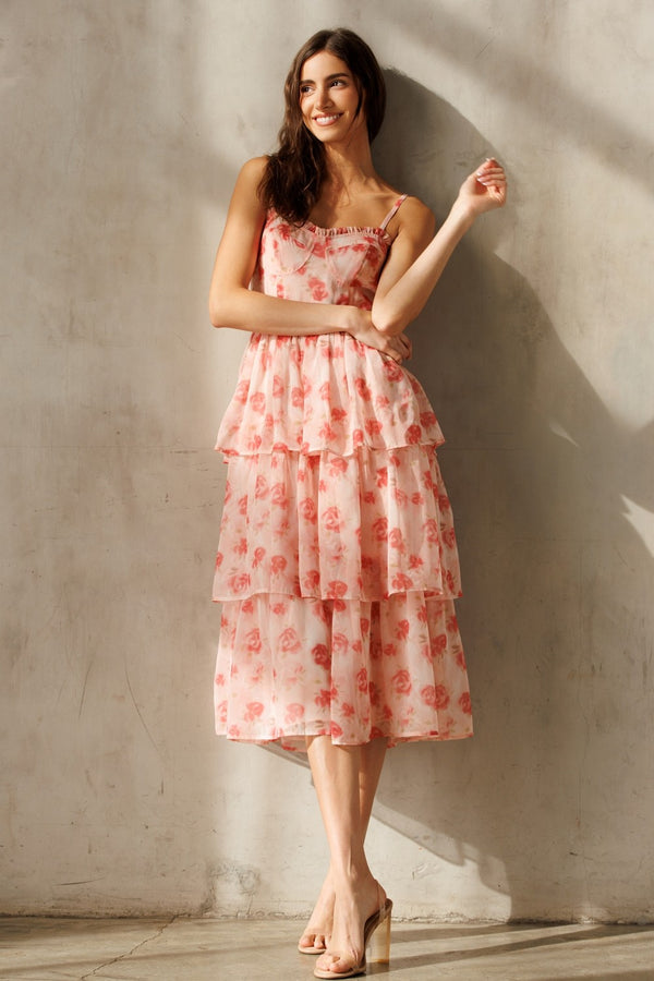 Scottie Tiered Ruffle Dress, Pink Floral