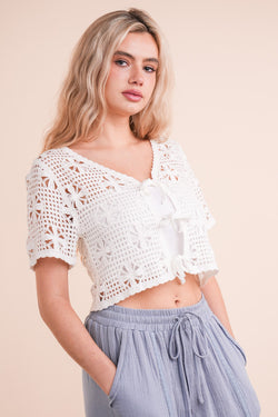 Oakley Front Tie Crochet Top, Ivory