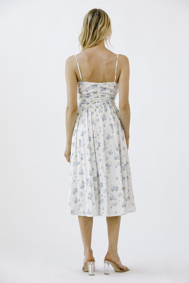 Miller Rose Print A-Line Dress, White/Blue Floral