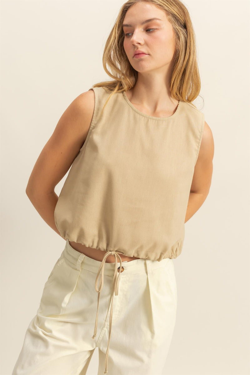 Charlie Washed Sleeveless Top, Light Taupe