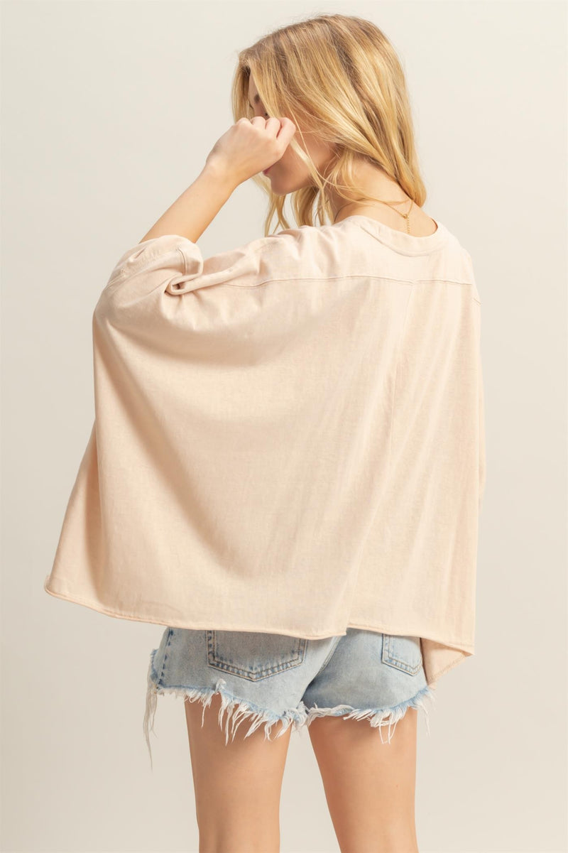 Elsie Oversized High Low Hem Top, Sand