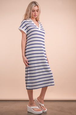 Everly Striped Midi Dress, White/Navy