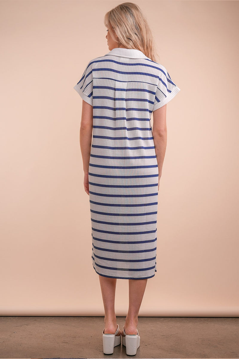 Everly Striped Midi Dress, White/Navy