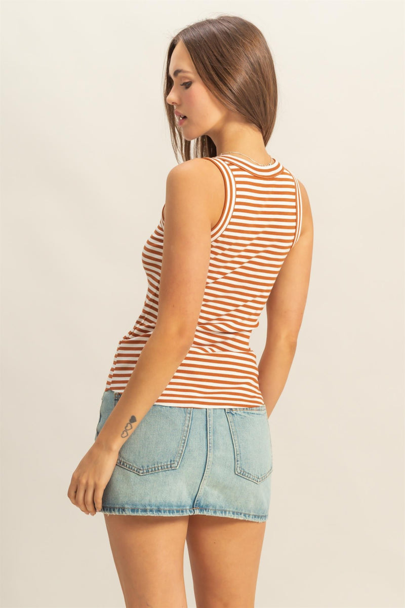 Gabriella Striped Sleeveless Top, Tan