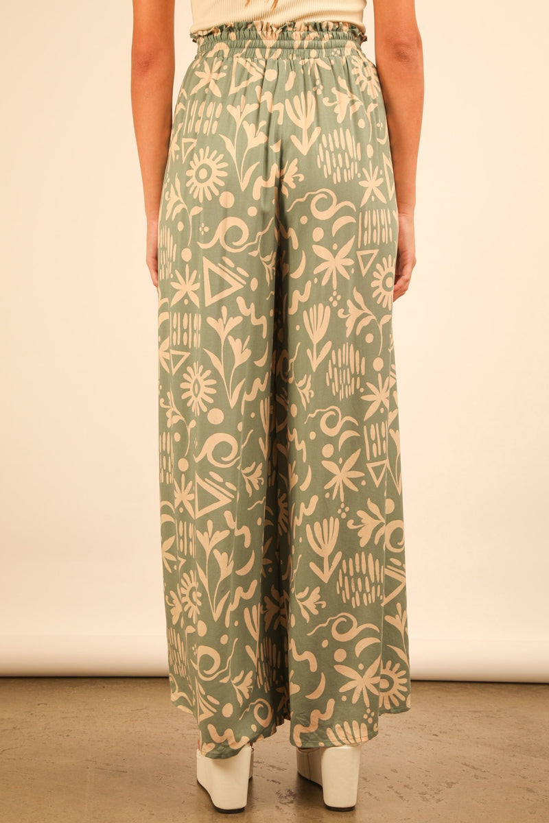 Aubrey Printed Wide Leg Pants, Sage