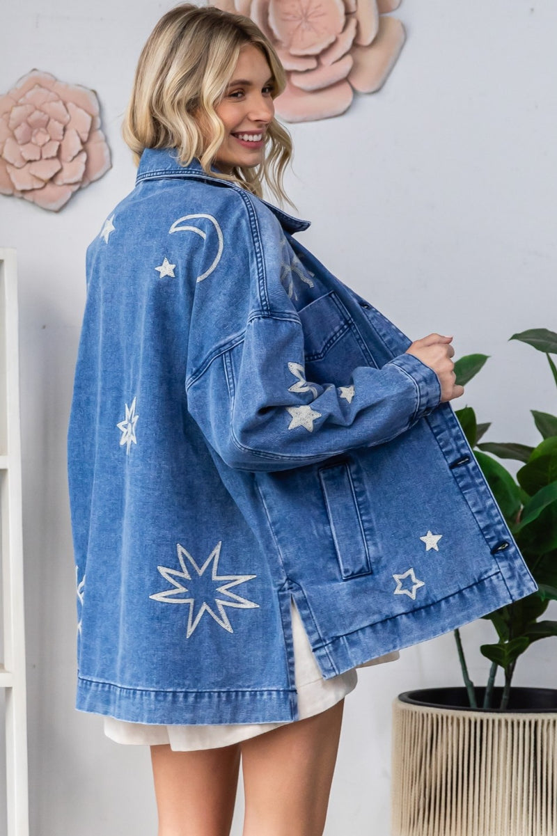 Ashley Embroidered Denim Jacket, Medium Wash