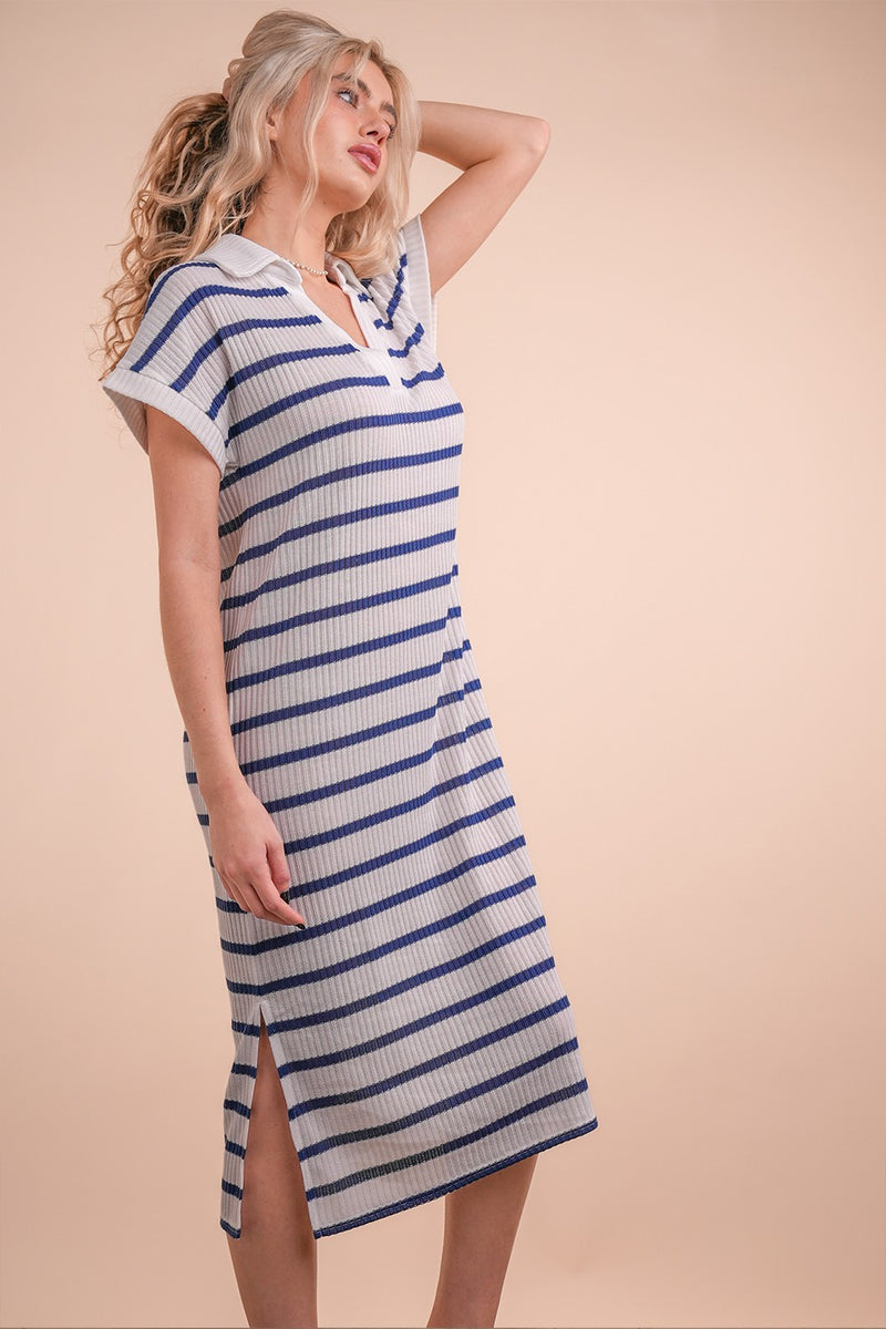 Everly Striped Midi Dress, White/Navy