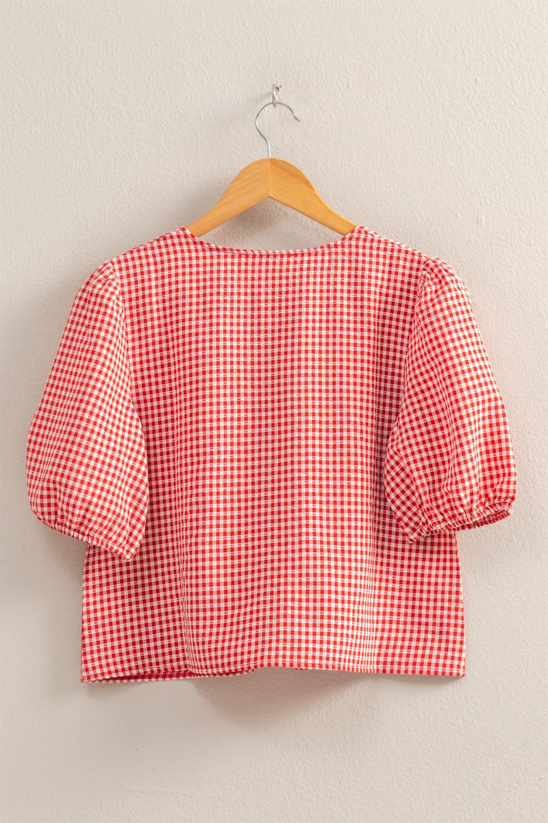 Murphy Gingham Tie Front Blouse, Red