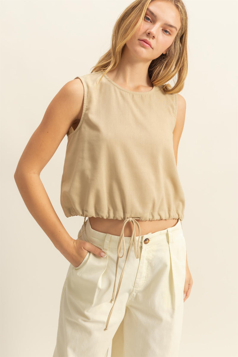 Charlie Washed Sleeveless Top, Light Taupe