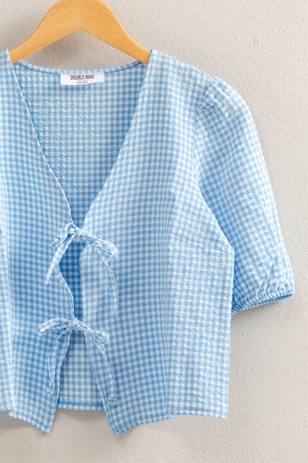 Murphy Gingham Tie Front Blouse, Blue