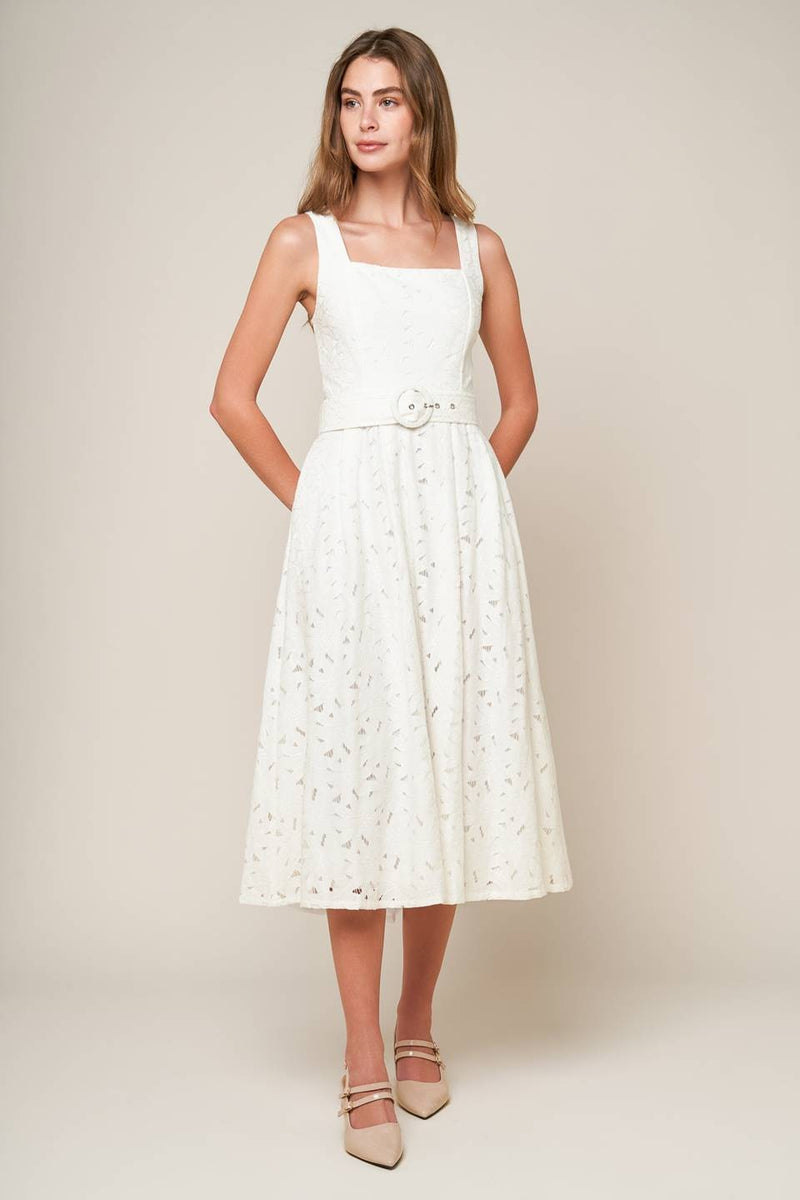 Isabelle Sleeveless Lace Dress, Off White