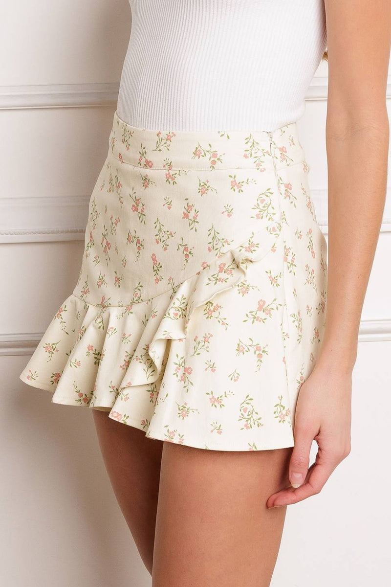 Kya Floral Woven Skort, Ivory