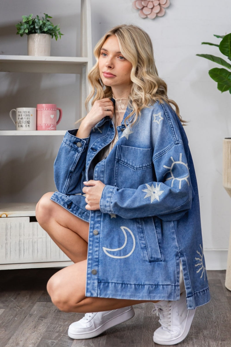 Ashley Embroidered Denim Jacket, Medium Wash