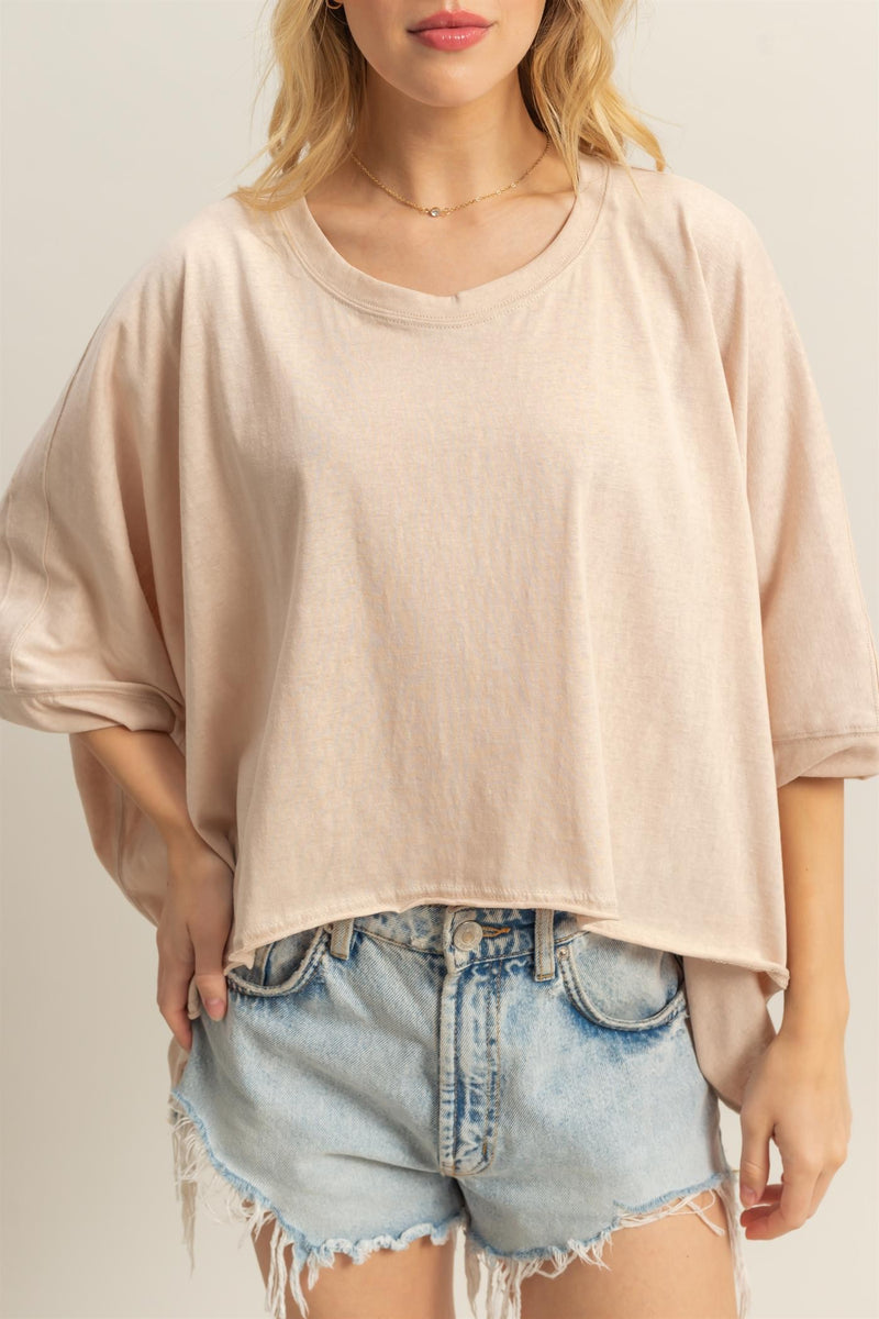 Elsie Oversized High Low Hem Top, Sand