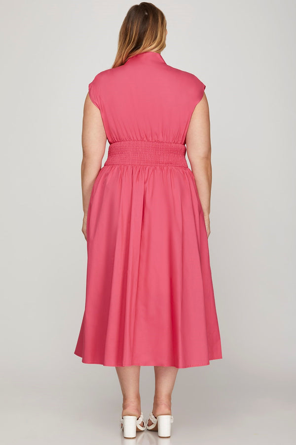 Catalina Smocked Waist Midi Dress, Pink | Plus Size